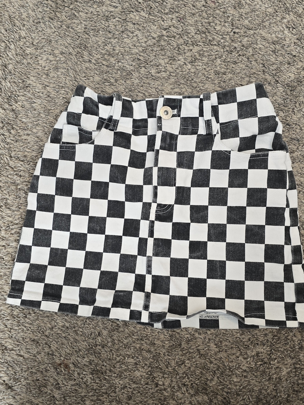 Black & White Checkerboard Mini Skirt with Front Button